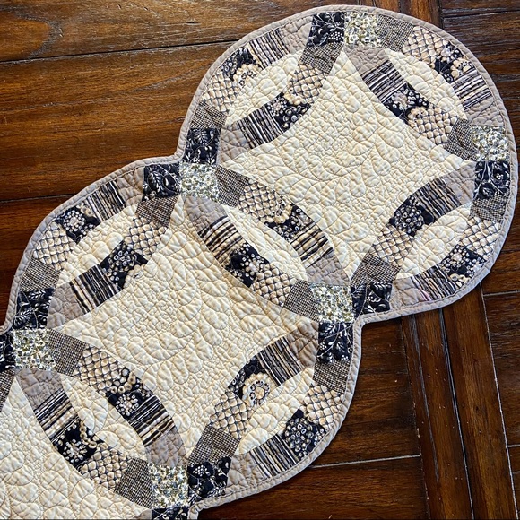 Ivory, Black, & Gray Quilted Table Runner - Picture 4 of 6